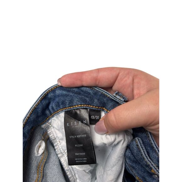 Risen Stretch Distressed Raw Hem Straight High Rise Jeans 13/31 - Picture 5 of 6